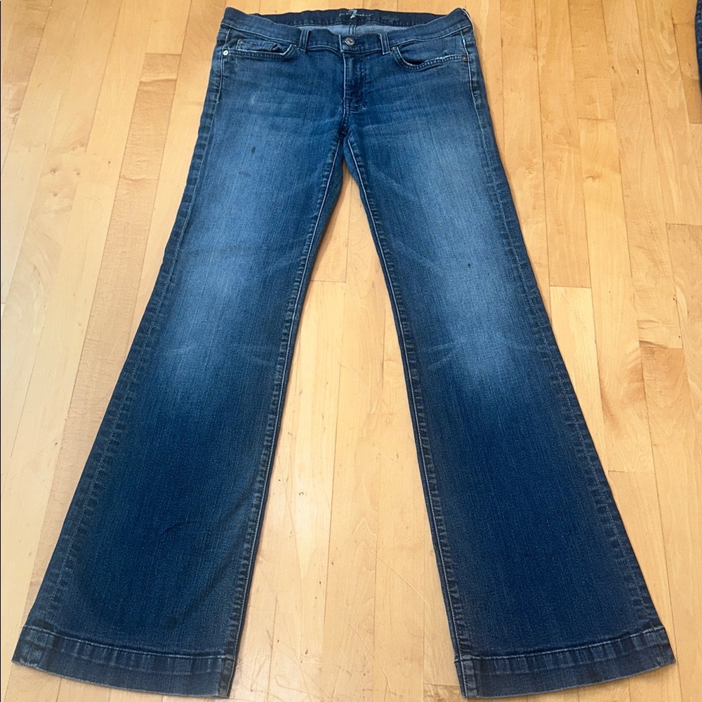 Dojo 31 x 32 x 8 —-7 For All Mankind Women's Dark Blue Wide Leg Jeans - Picture 3 of 11